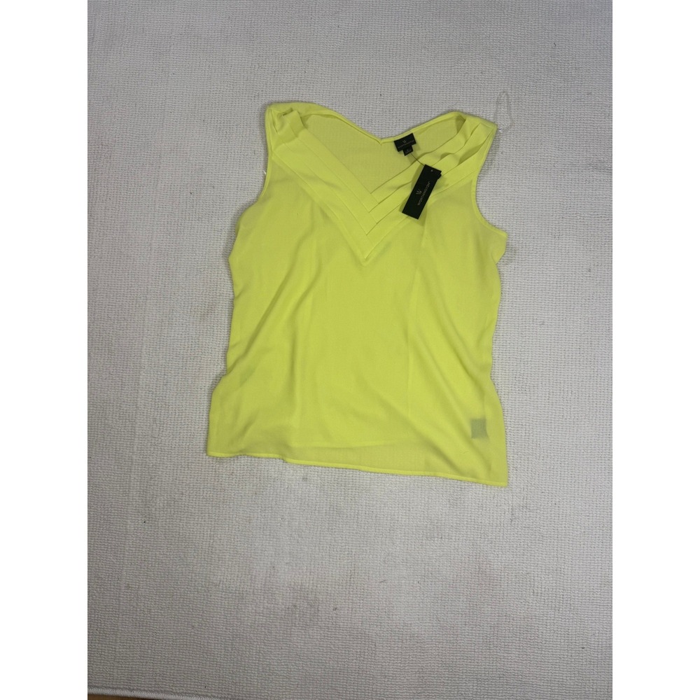 Worthington Womens Lemon Lime V-Neck Pleated Sleeveless Blouse Top NWT Large